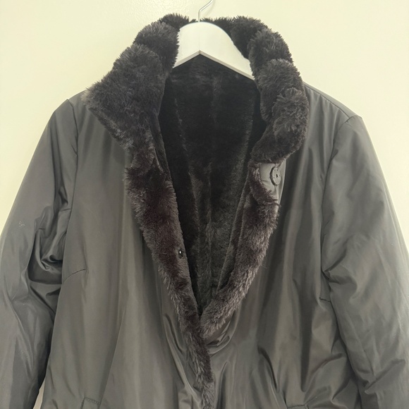 Via Spiga Reversible Cozy Soft Faux Mink Fur Blk Coat Women Medium Pockets Luxe - Picture 9 of 14